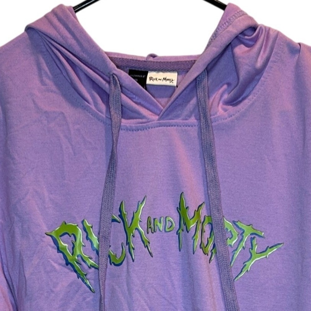 Romwe Rick‎ and Morty Purple Graphic Hoodie Sweatshirt Small Drawstring Kangaroo